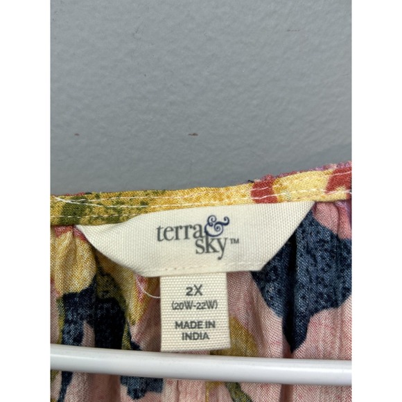 Terra & Sky Blouse Womens 2X Pink Floral Pearl Blush Poet Sleeve Top Boho - Picture 5 of 8